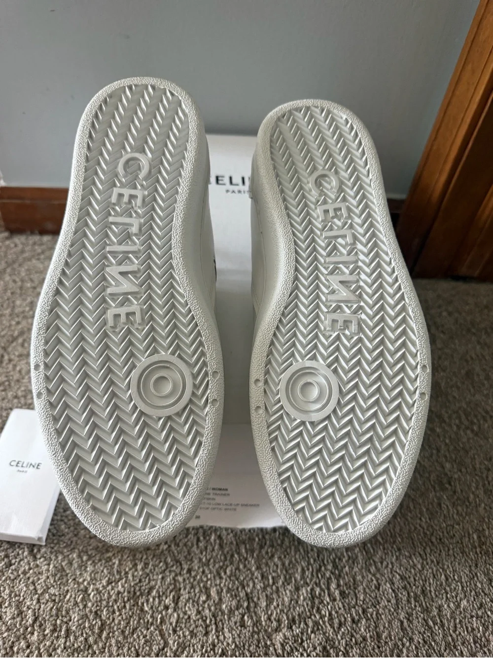 Celine White Leather Low-Top Sneaker with Perforated Logo